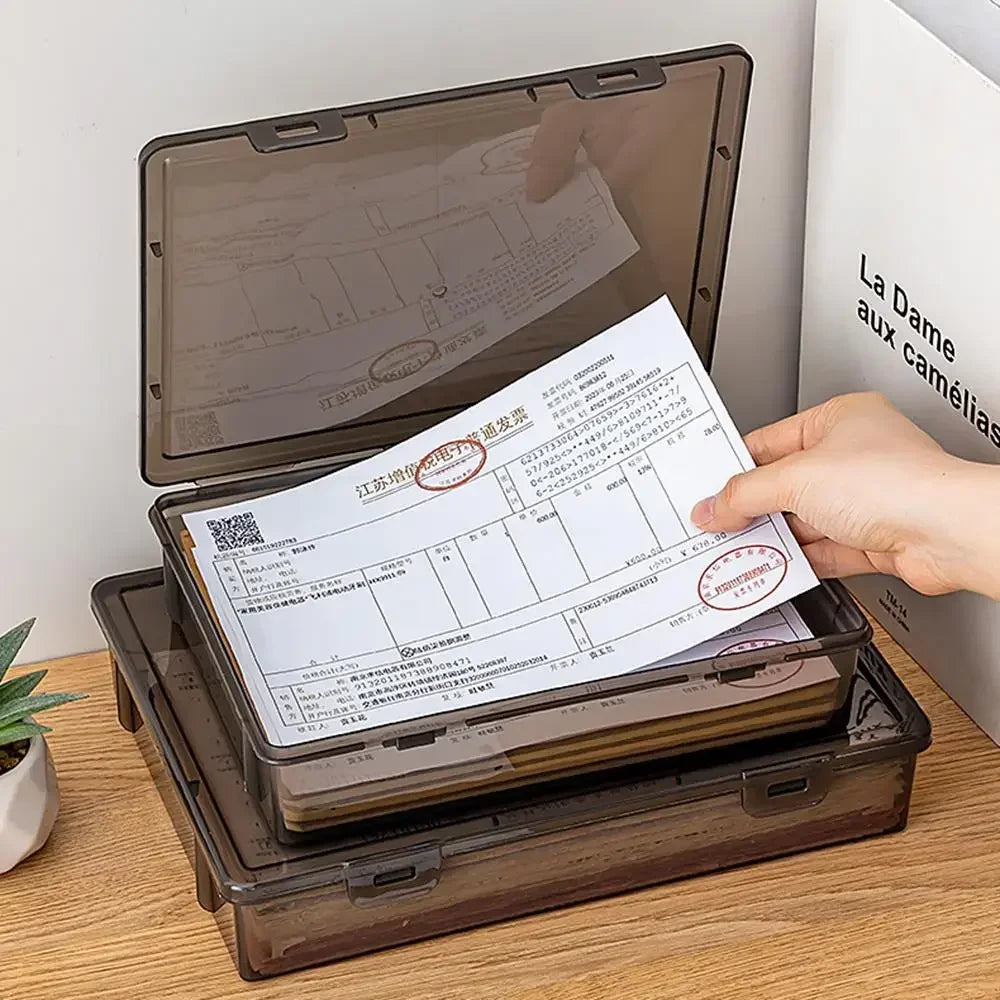 A4 Dust Proof Document Organizer Storage Box Black Transparent Simple Certificate File Box Container for Easy Organization