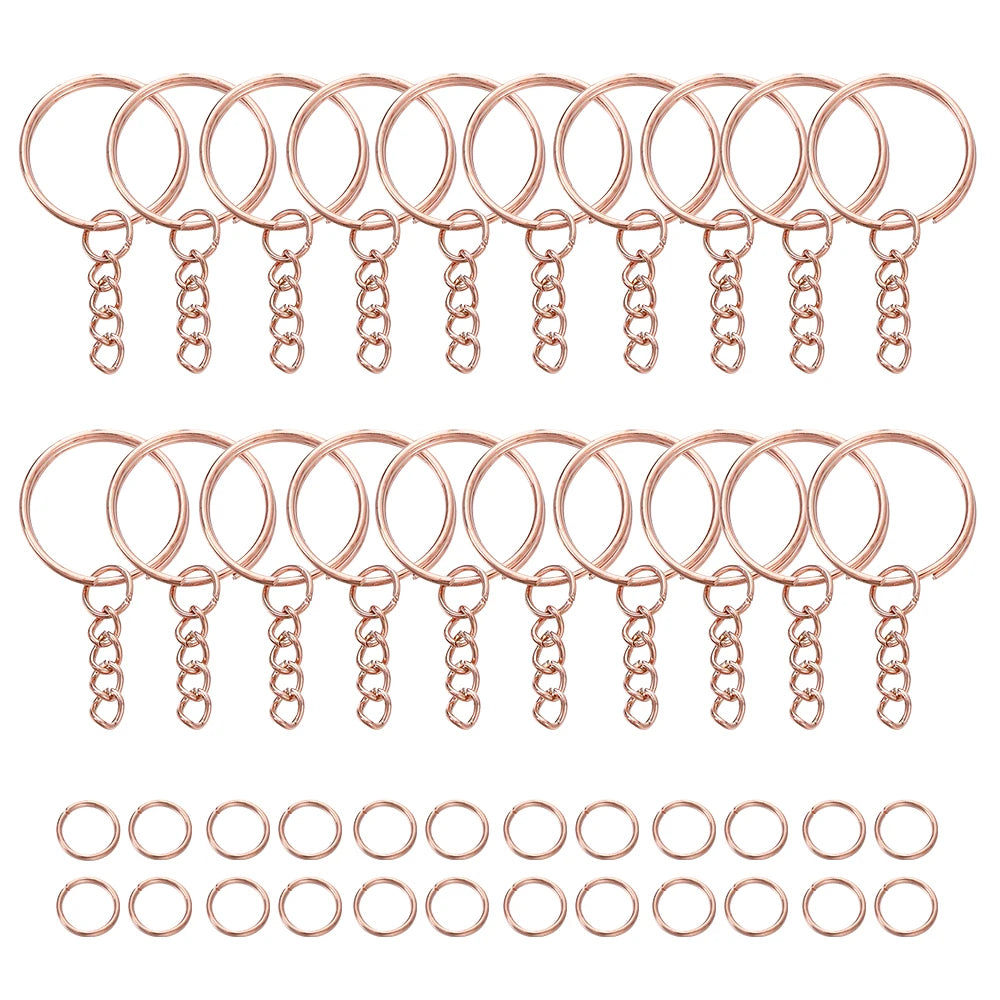 100Pcs 25mm Key Rings with 100pcs 8mm Jump Rings Connectors for DIY Keychain Lanyard Jewelry Making Supplies