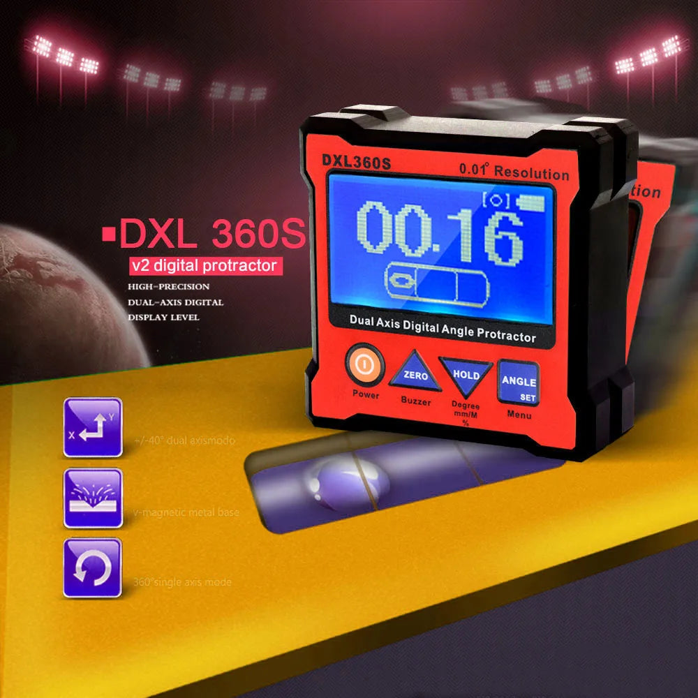 DXL360/DXL360S Dual Axis Digital Angle Protractor with 5 Side Magnetic Base High-precision Dual-axis Digital Display Level Gauge