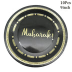 Black Gold Hajj Mubarak Disposable Paper Plates Cups Napkins Banner Balloons Home 2026 Eid Mubarak Islamic Muslim Party Supplies