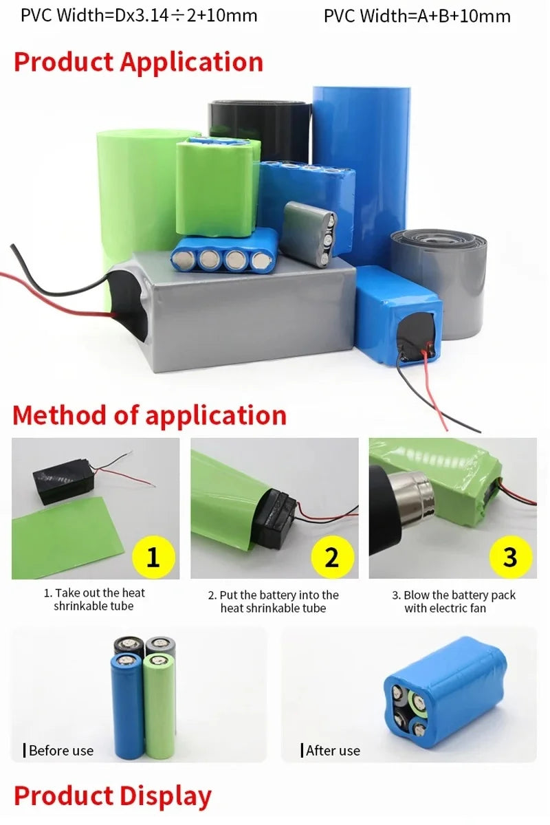1m/pack PVC Heat Shrink Tube Blue Shrink Insulated Shrink Tubing For Production Of 18650 Battery Packs Cable Sleeve Multi Size
