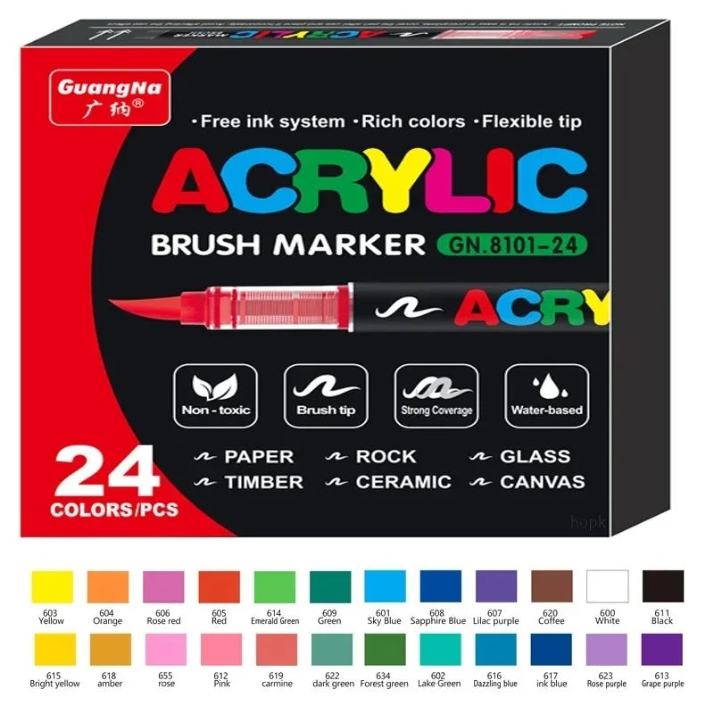 GuangNa 12/360/408 Colors Acrylic Paint Pen Markers Acrylic Skin Color Brush Tip Paint Marker for Wood Rock Painting Canvas Gift