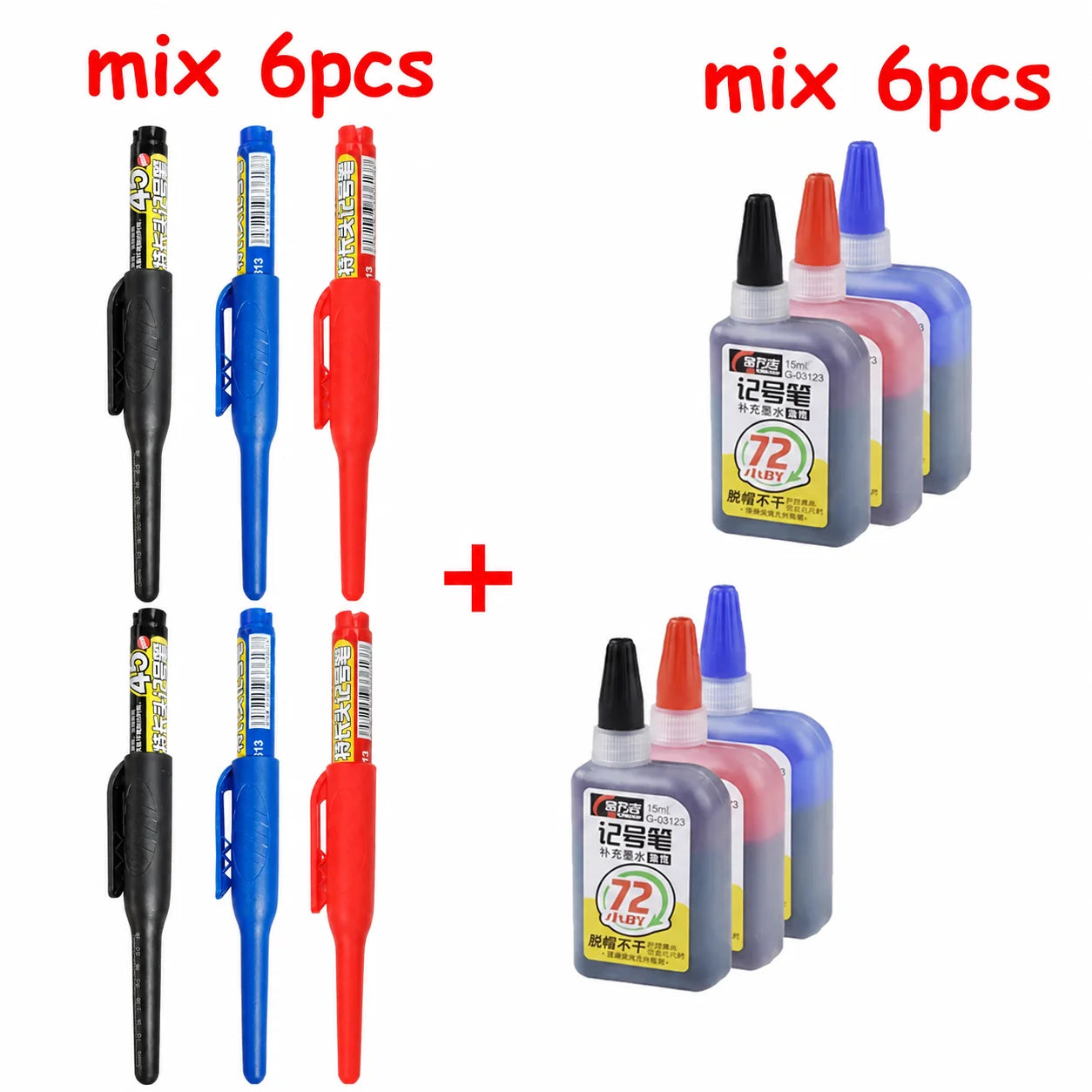 1-6Pcs 45mm Waterproof Long Head Nib Deep Hole Markers Pen Tile Carpenter Pen Multi-purpose for Woodworking Black/Blue/Red Ink