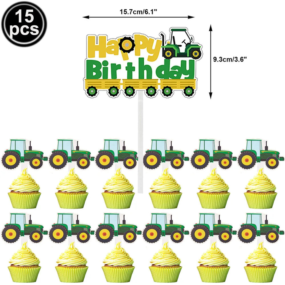  Green Tractor Birthday Party Supplies Farm Tractor Paper Plates Cup Napkins for Tractor Birthday Party Decoration Supplies