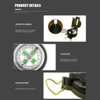 Aluminum alloy Portable Army Green Folding Lens Compass Metal Military Marching Lensatic Camping Compass Guide High Precision