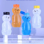 Cute Bear Shaped Bottle Plastic Drink Container Cartoon Honey Bear Straw Cup with Flexible Straws for Milk Juice Honey Storage