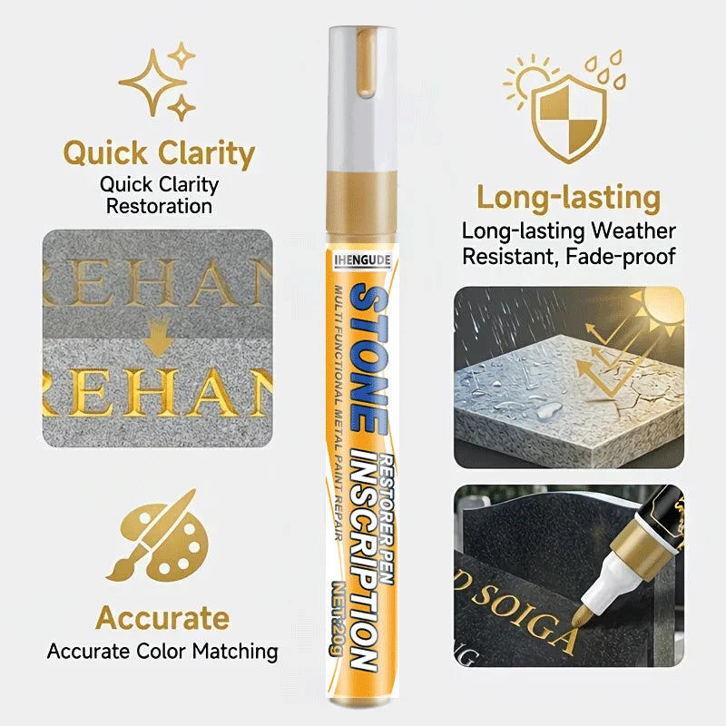 Gravestone Repair Pen 20g, Fade-Resistant, Tombstone Inscription Restoration, Restores Faded Engravings, Anti-Weathering, Gold-Plated Marking Pen