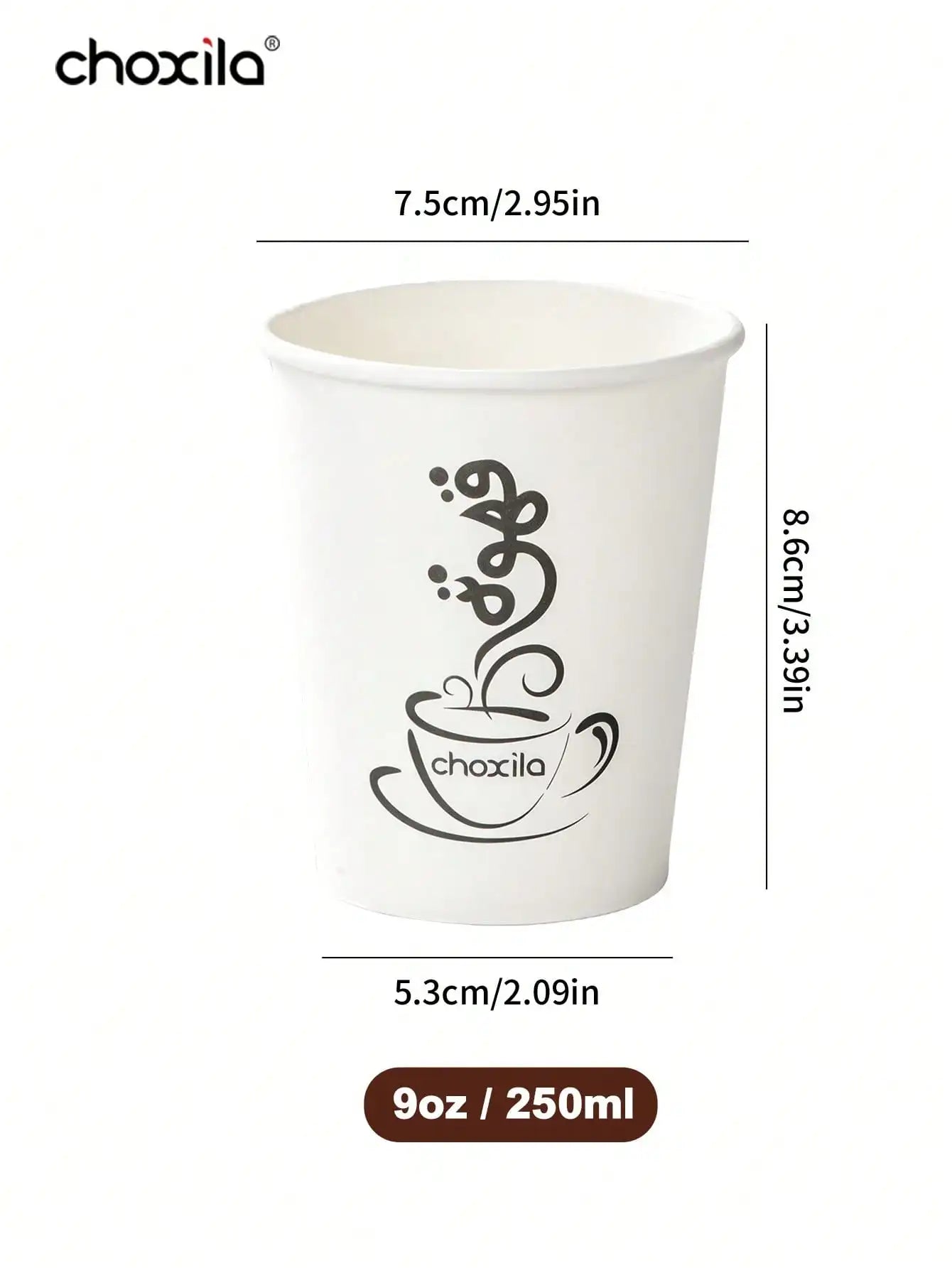 9oz Printed Logo Disposable Paper Coffee Cups, Single Wall Thickened Eco Cups for Cafe Takeout & Office