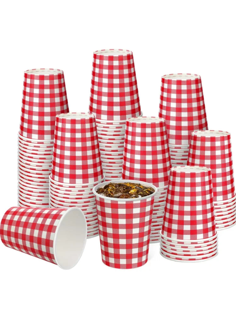 10/20/50pcs Red and White Checkered Disposable Paper Cups for BBQ Chrismas Holiday Party Decor Home Used Coffee Milk Paper Cups