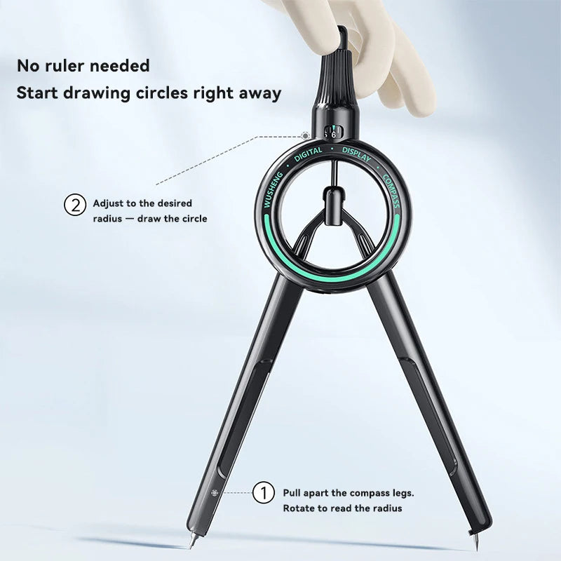 Press Student Compass Geometry Set Precision Digital Display Compass for Students Circle Drawing Gauge Tool Exam School Supplies