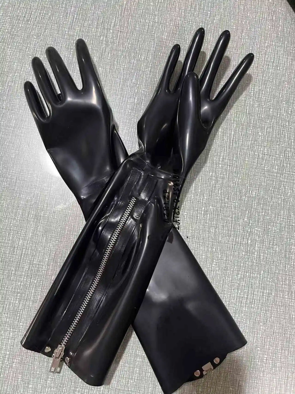 Black Latex Long Gloves with Zipper