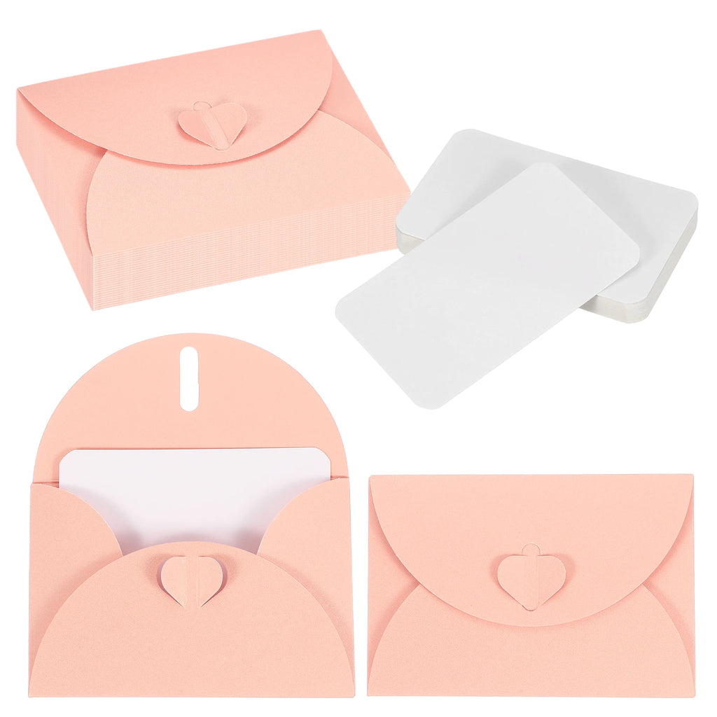 25Sets Mini Envelopes with Heart Clasp 9x5.4cm Blank Note Cards with 10.5x7.5cm Envelopes for Gift Wedding Invitation Graduation