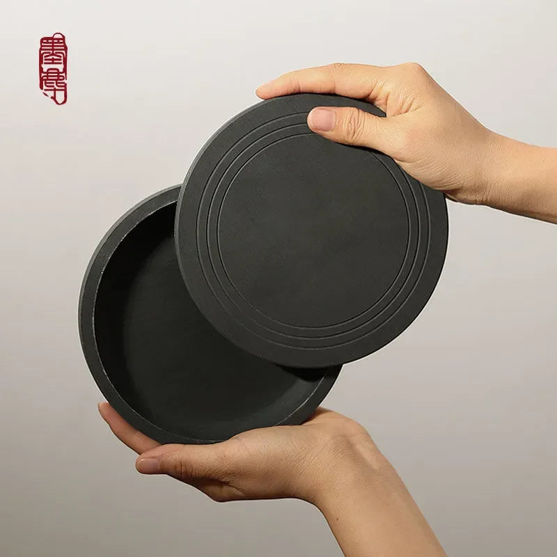 Natural Original Stone Inkstone Table with Cover End Ink Pond Plate Strip Grinding Student Beginners