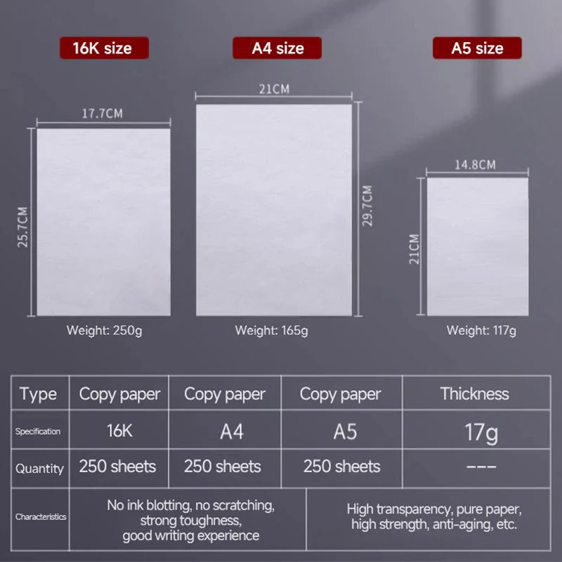 Angel Mark Translucent Copying 16K/A4/A5 Paper Copy Paper For Drawing Calligraphy Craft Writing Sketching Painting Art Supplies