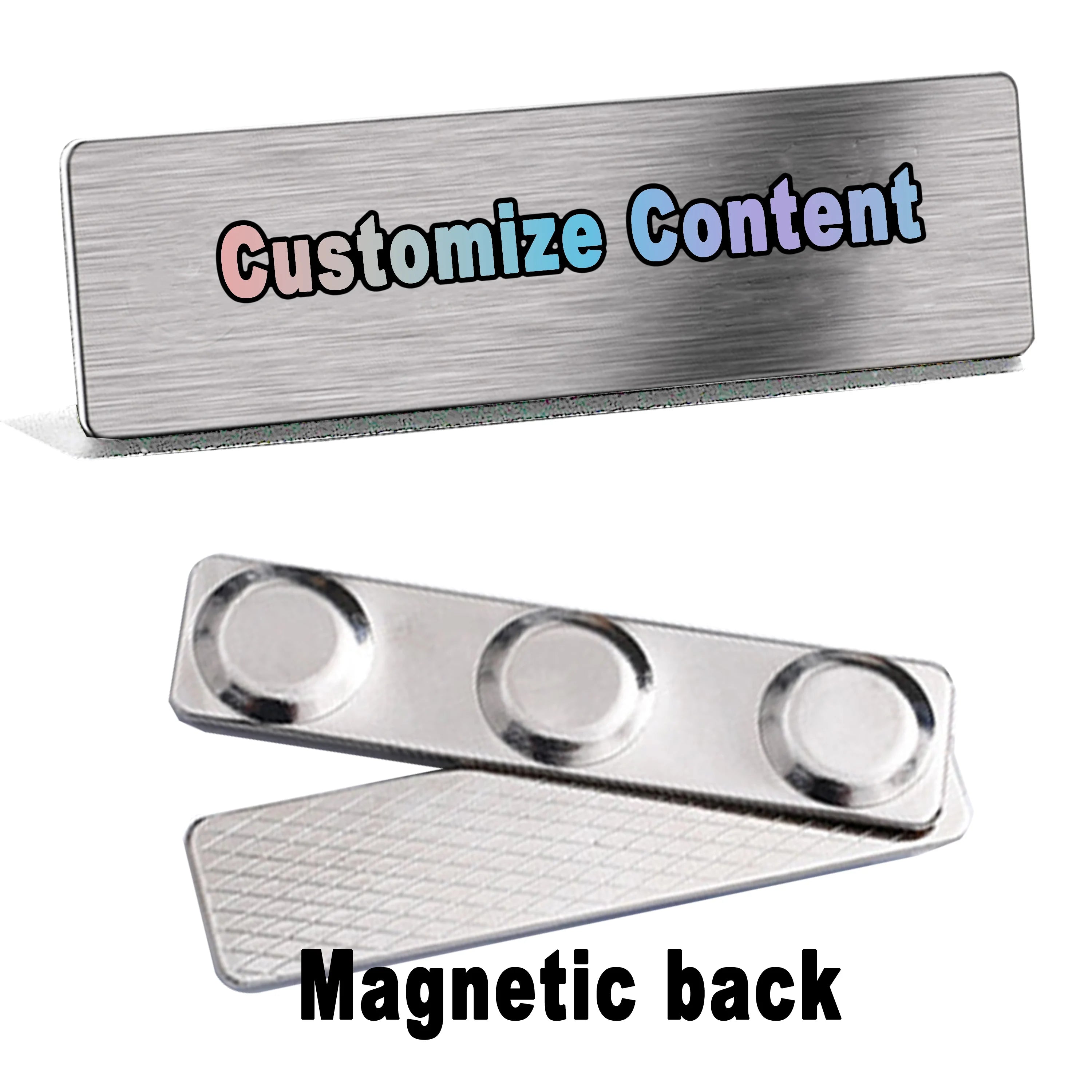 Personalized Name Tag Badges Identification Customized with Text&Logos, Stainless Steel Name for Clothing with Pin or Magnetic