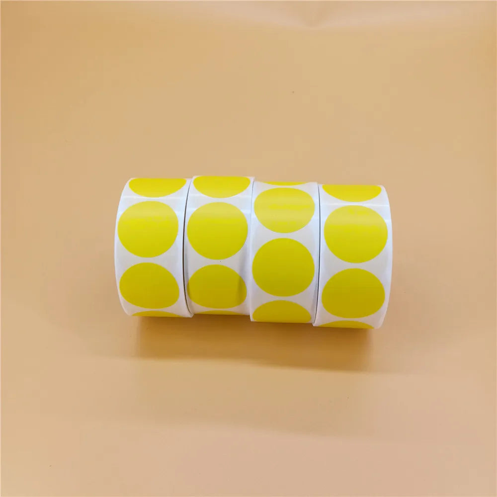 Yellow Color Adhesive Sticker, Round Thermal Barcode Sticker by Roll, Direct Thermal Print Shipping Label