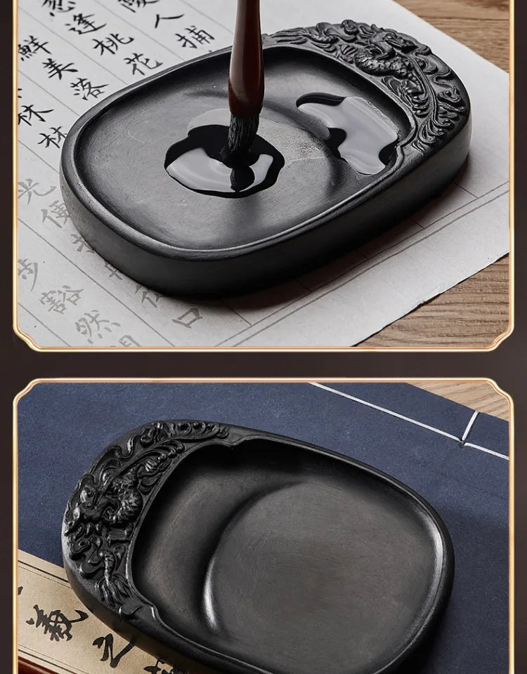 Calligraphy Inkstone Natural Raw Stone Duan Inkstone Chinese Style Brush Writing Painting She Inkstone Vintage Desktop Ornaments