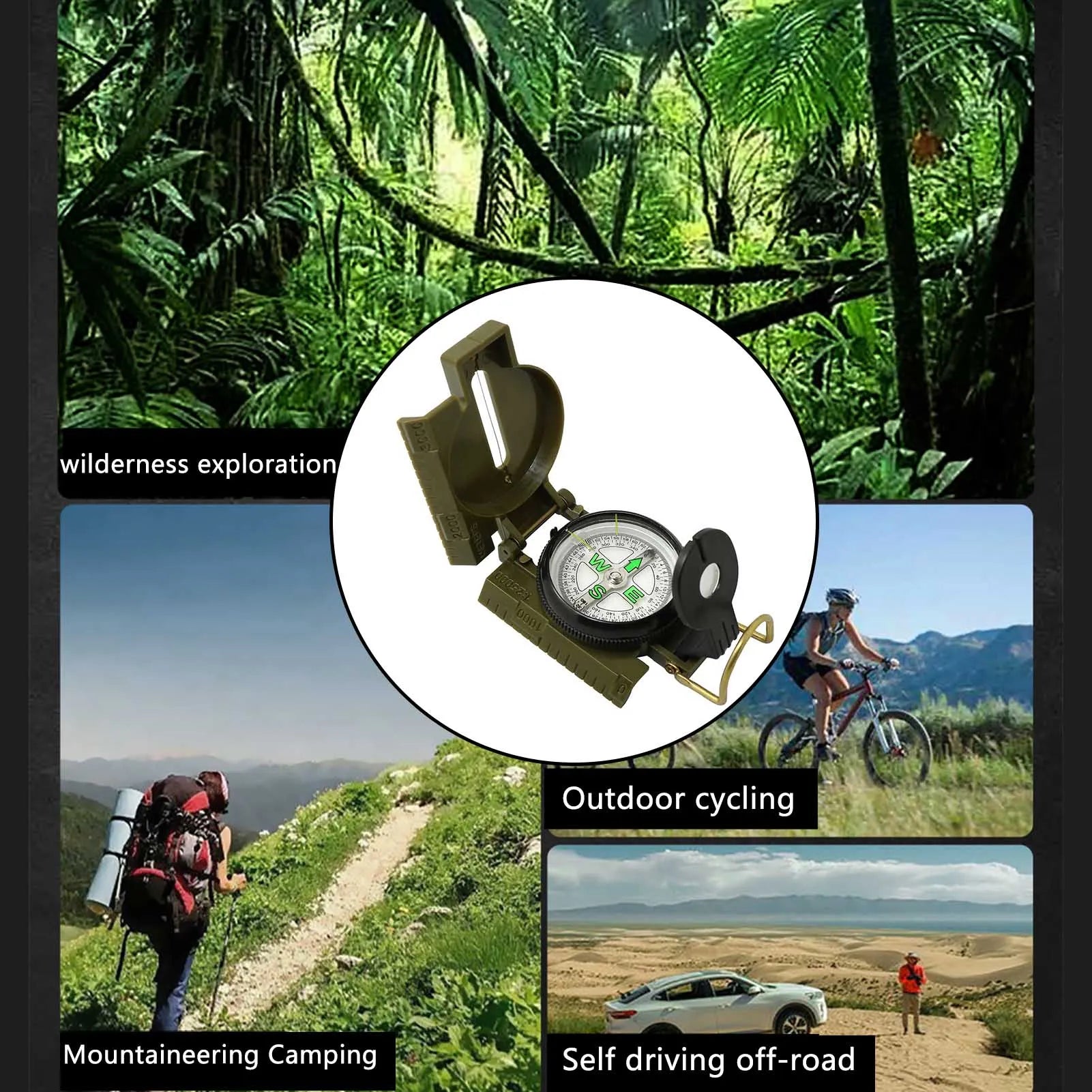 Portable Compass Multi-functional Military Compass Accurate Camping Compass with Hook for Hiking Geology Activities