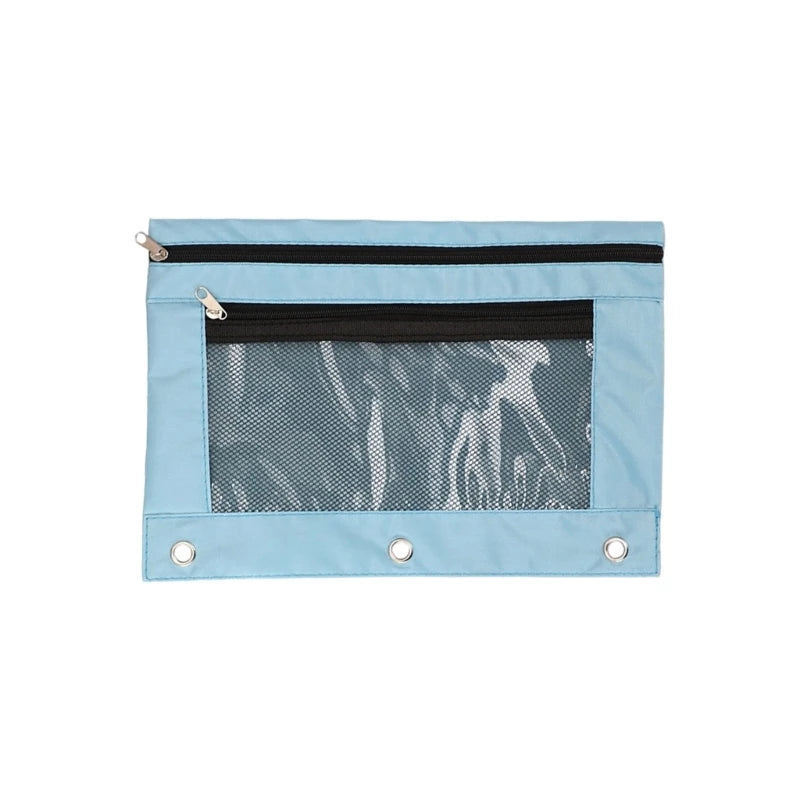 Double Zipper Pen Bag 3 Rings Binders Pencil Case File Bag Pencil Box For Erasers Rulers Markers Storage