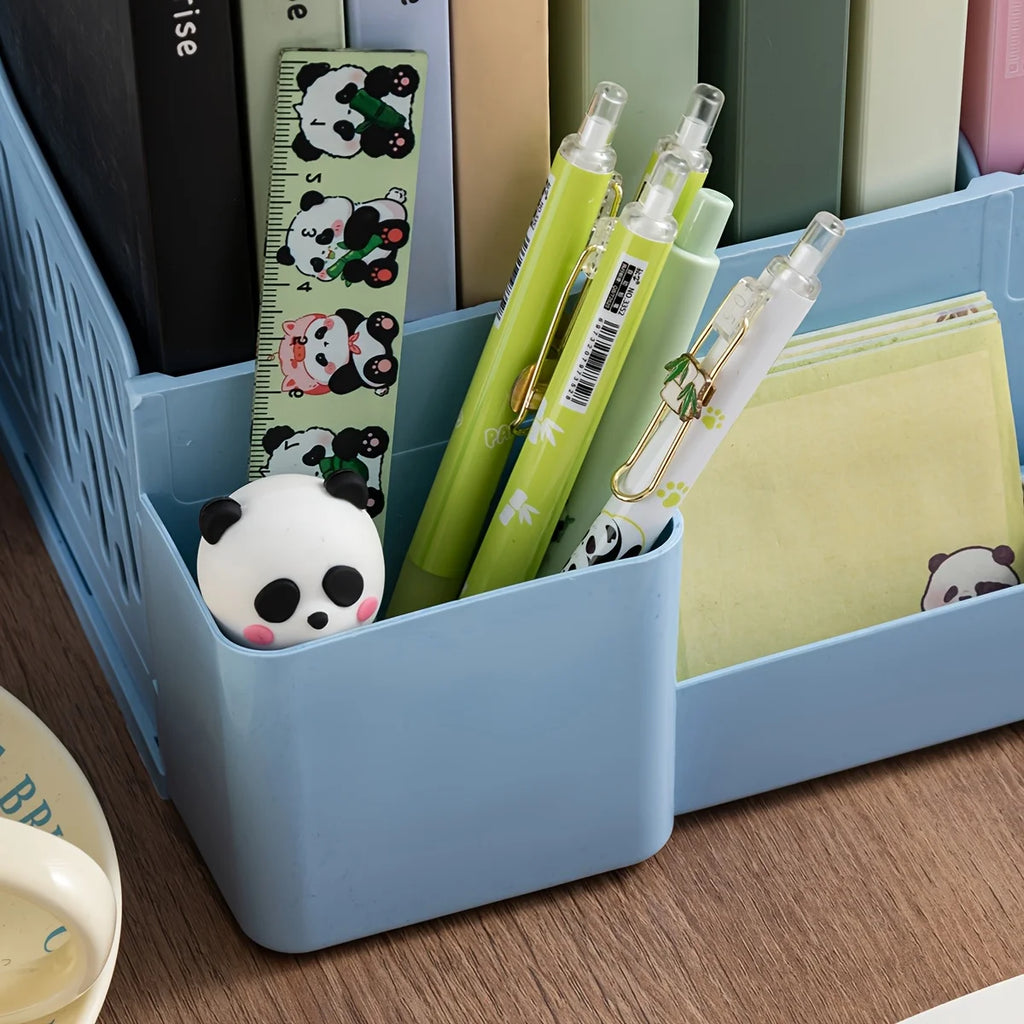 Multi-Layer A4 Document Holder Rack, PP Material Desk Organizer with Storage Box and Bookshelf for Office Supplies, File Rack