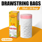 13 Gallon Lavender Scented Drawstring Trash Bags, Odor Neutralizing Household Garbage Bags, Flex-Tech 2X Reinforced Thick Top Ki