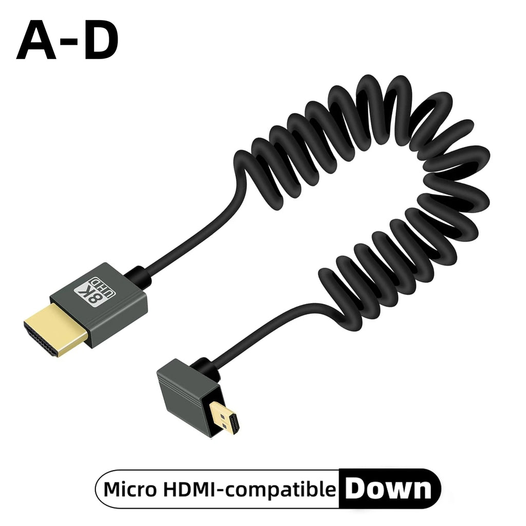 8K UHD Cable High Speed HDMI-compatible Mini/Micro HDMI-compatible Coiled Cord for HDTV Laptop PC PS4 Camera DV Monitor Display