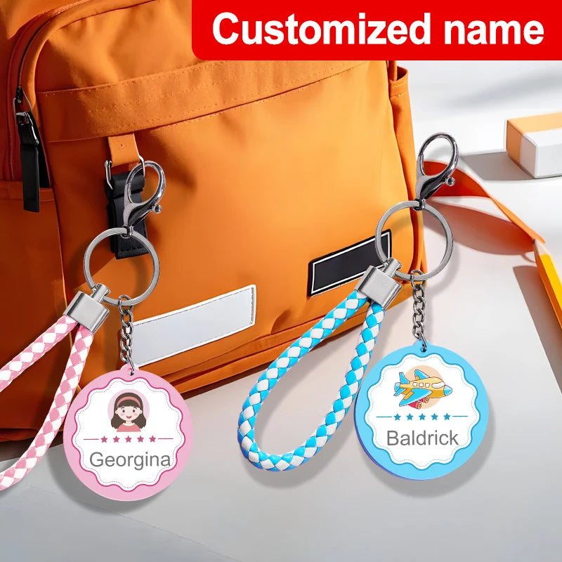 Personalized Leather Keychain with Custom Name - Anti-Loss Rope Tags for Children School Bags & Kindergarten Gifts