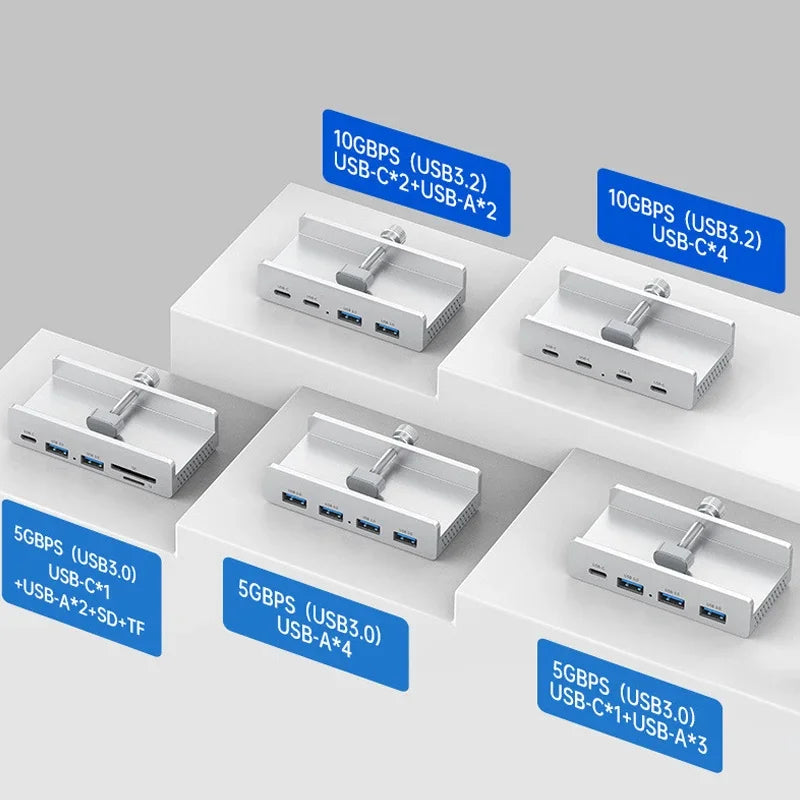 10Gbps USB HUB Clamp USB3.2/3.0/2.0 Splitter Adapter External Multi Clip Dock For iMac Macbook Lenovo Desktop PC Accessories
