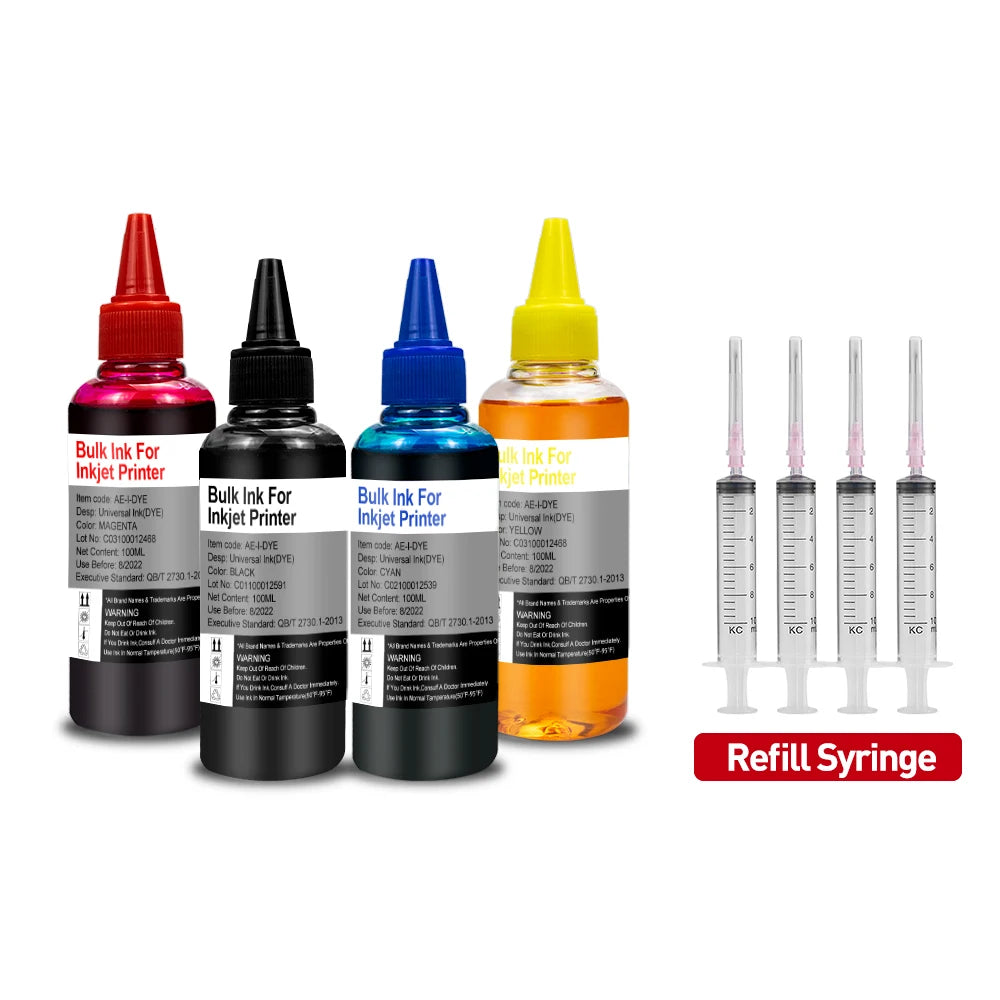 CRTBOTW Refill Dye Ink Kit For Canon HP Epson Brother Printer & Cartridge CISS Ink and refillable Compatible dye ink Eco tank