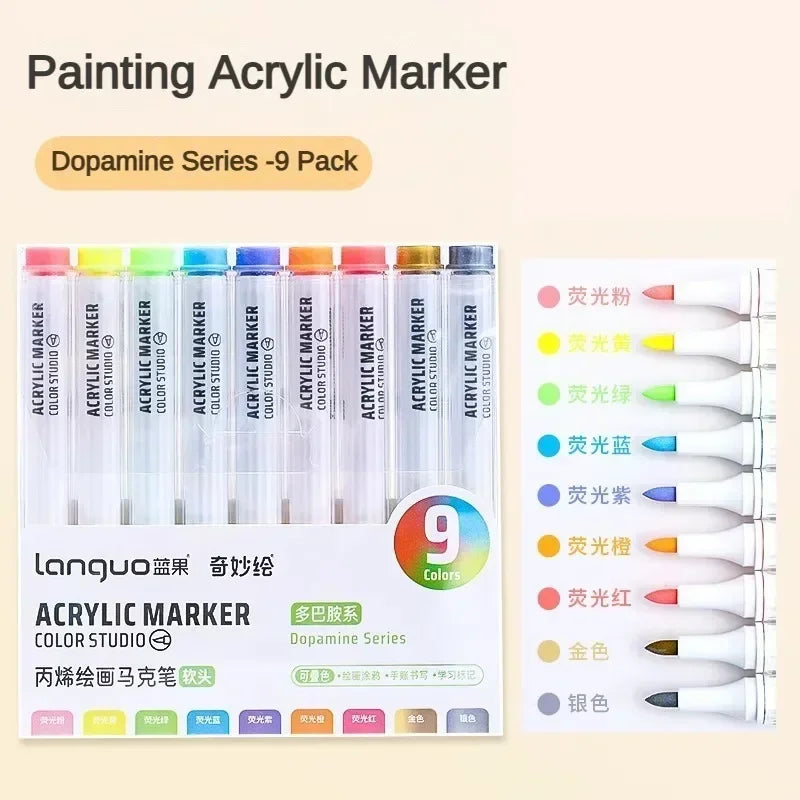 Languo 9/144 Colors Acrylic Paint Art Marker Pen DIY Painting Drawing Card Ceramic Stone Mug Glass Fabric Clothes Art Supplies