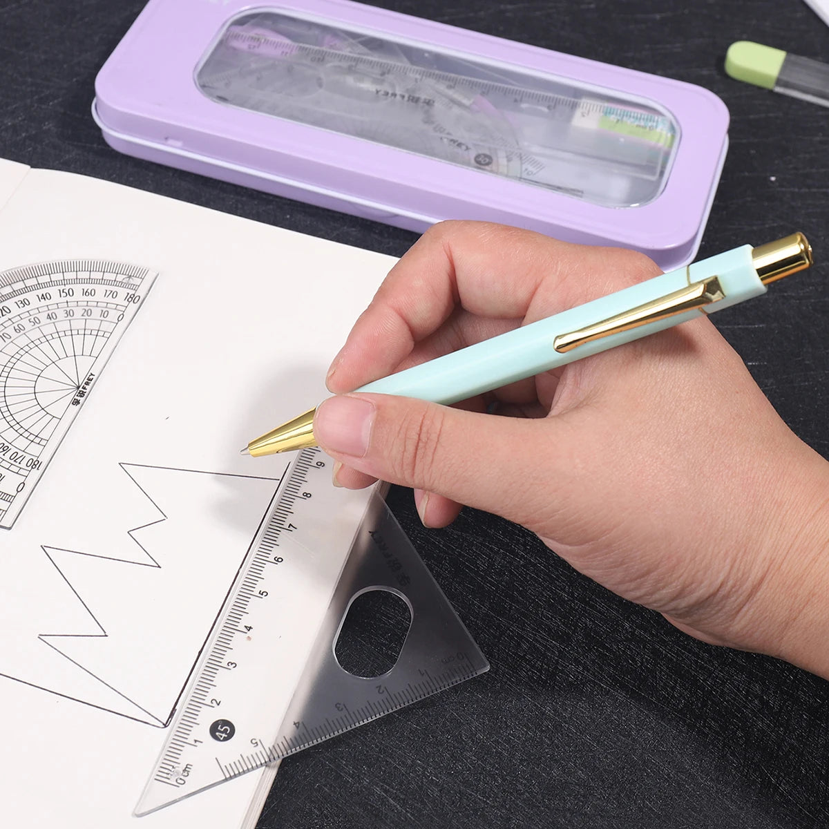 7-piece Compass And Ruler Set Student Ruler Set Cute Rriangle Ruler Set Exam Specific Ruler Box Set Ruler Set School Starts