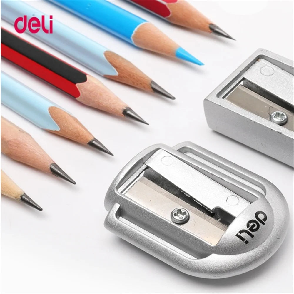 1/2Pcs Deli Zinc Alloy Pencil Sharpener Silver Metal Sharpener School Office Sharpener Stationery Supplies