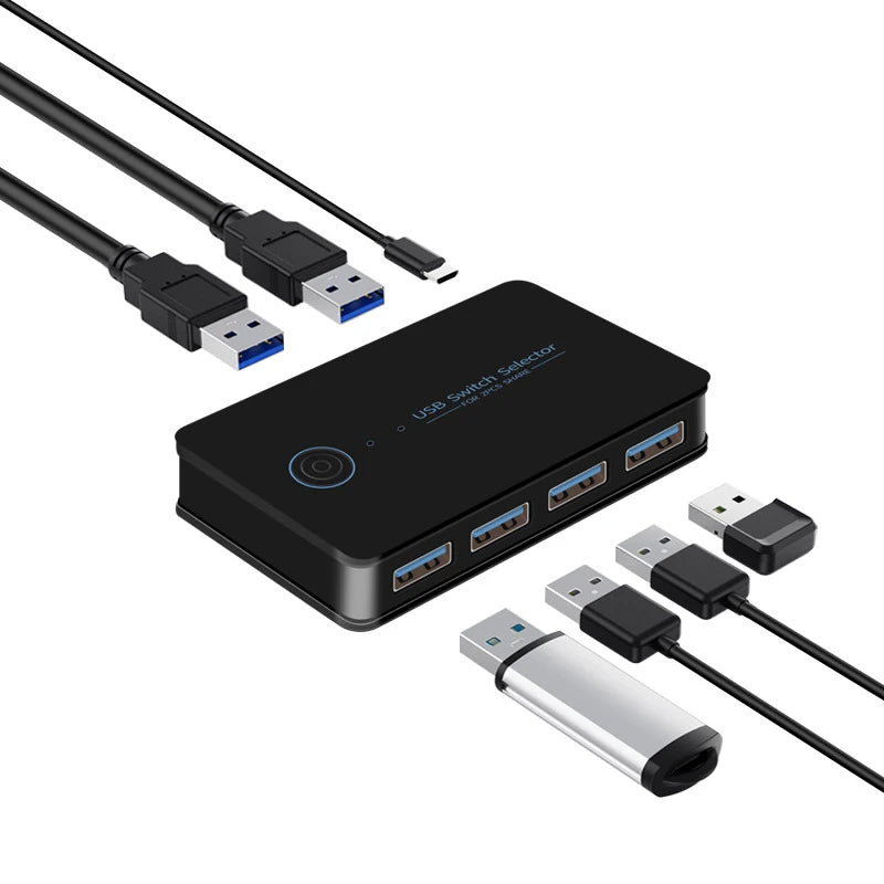 USB 3.0 KVM Switch Adapter 2 Inputs 4 Outputs USB Shared Switcher for PC Laptop Keyboard Mouse Printer USB Switch Controller Hub