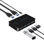 USB 3.0 KVM Switch Adapter 2 Inputs 4 Outputs USB Shared Switcher for PC Laptop Keyboard Mouse Printer USB Switch Controller Hub