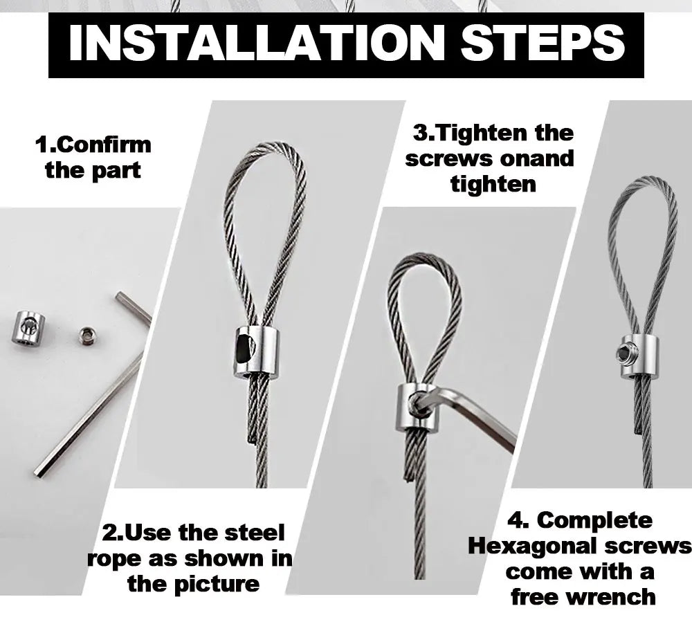 0.8-2mm Steel Wire Rope Clamp Stainless Steel Cable Copper Metal Hanging Clip Adjustable Screws Fixed Hardware Accessories