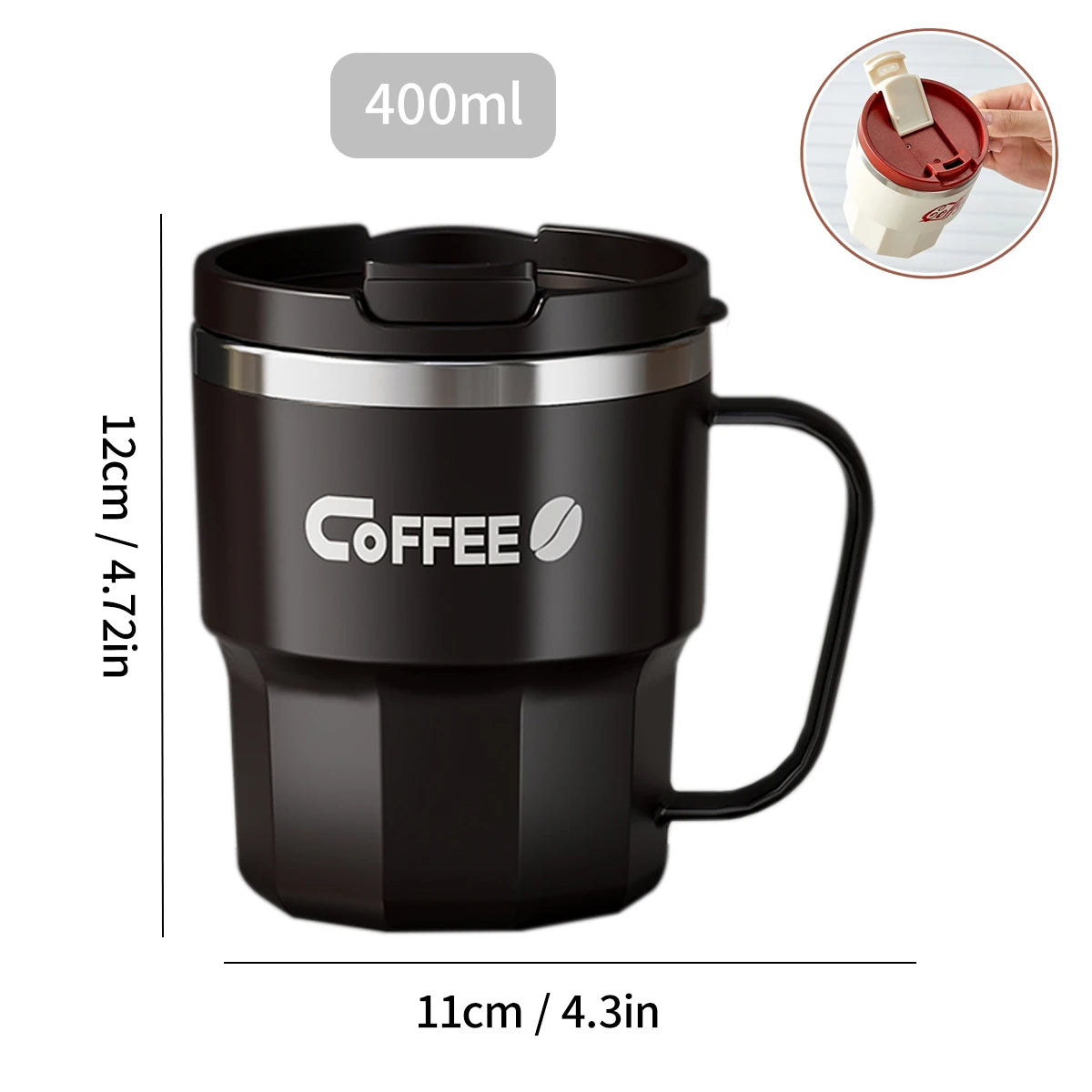 WORTHBUY 304 Stainless Steel Double Wall Insulated Coffee Cup With Handle Portable Students Leak-proof Water Cup Milk Coffee Mug