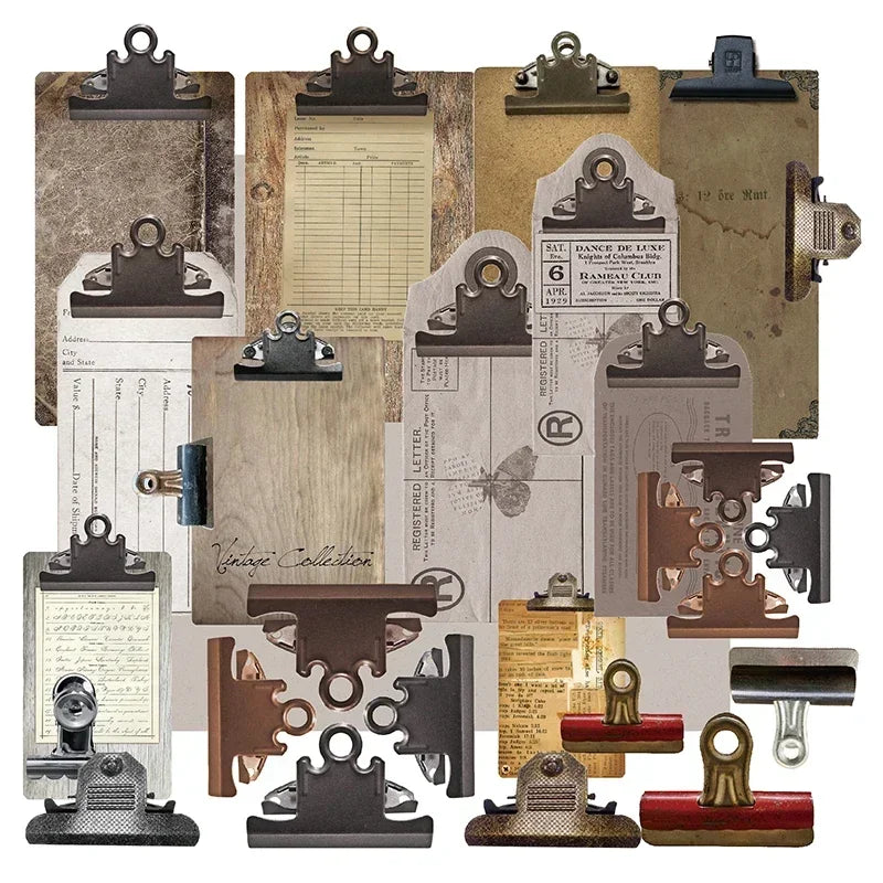 23Pcs Vintage Clip Cardstock Craft Paper Junk Journal Ephemera Collage Thick Card Scrapbooking Material Paper Tim Holtz Style