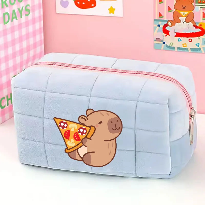 Cute Capybara 1pc pink blue Pillow Design Cosmetic Bag Pencil Case Pen Pouch Large-capacity Student Storage Pencil Case gift