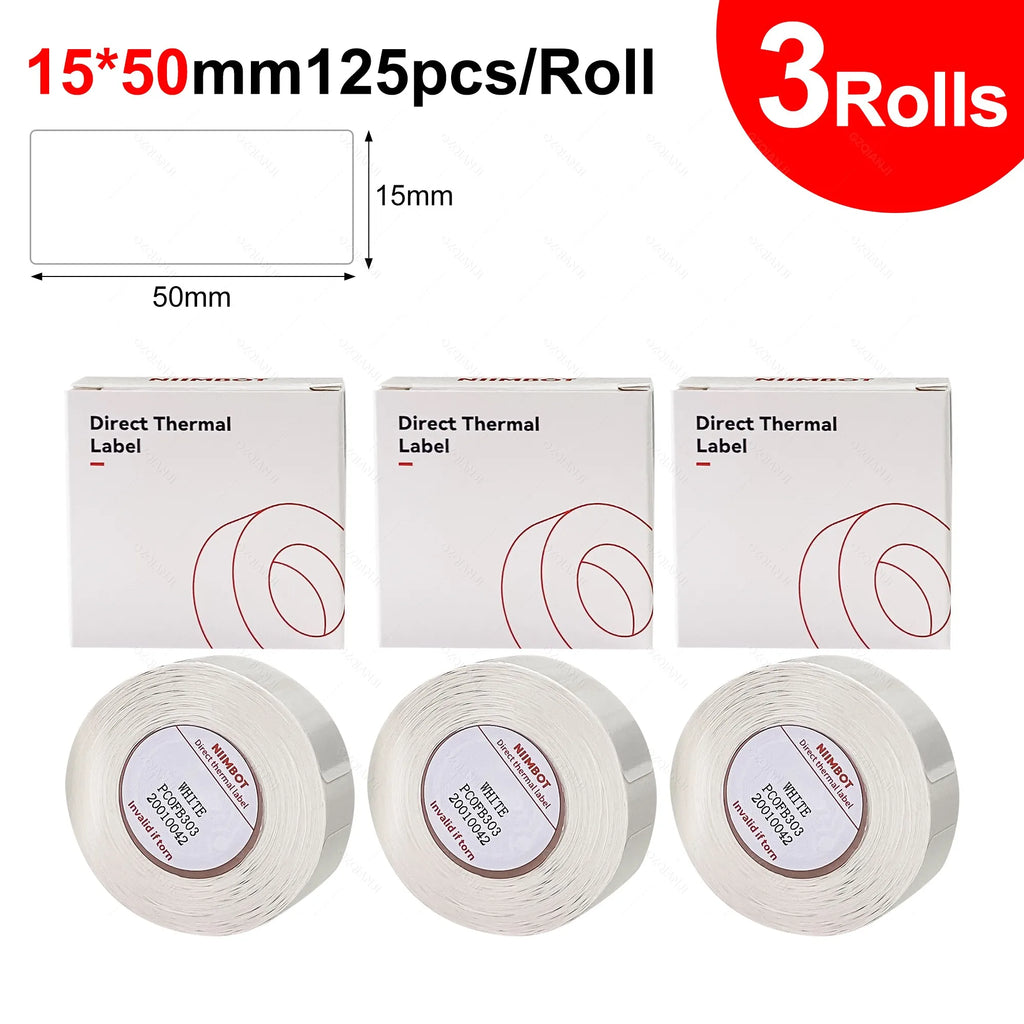 3/5/10 Rolls NiiMBOT D110 D11 D101 Offical Label Printer Sticker Various Size of White Color Paper Roll 12*40mm 15*30mm Anti-Oil