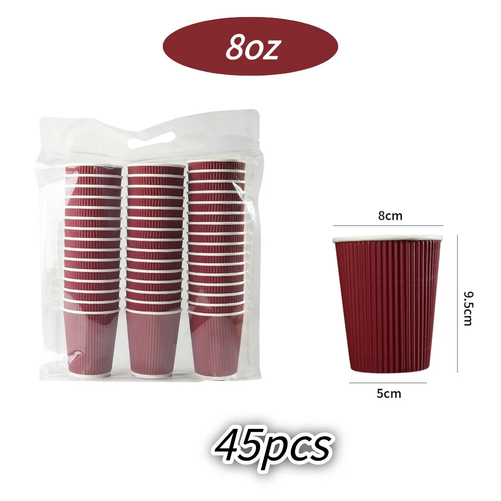 Red Corrugated Disposable Coffee Cups Heat Insulation Cups with Straw for Hot Beverage Ideal for Party Christmas New Year Supply
