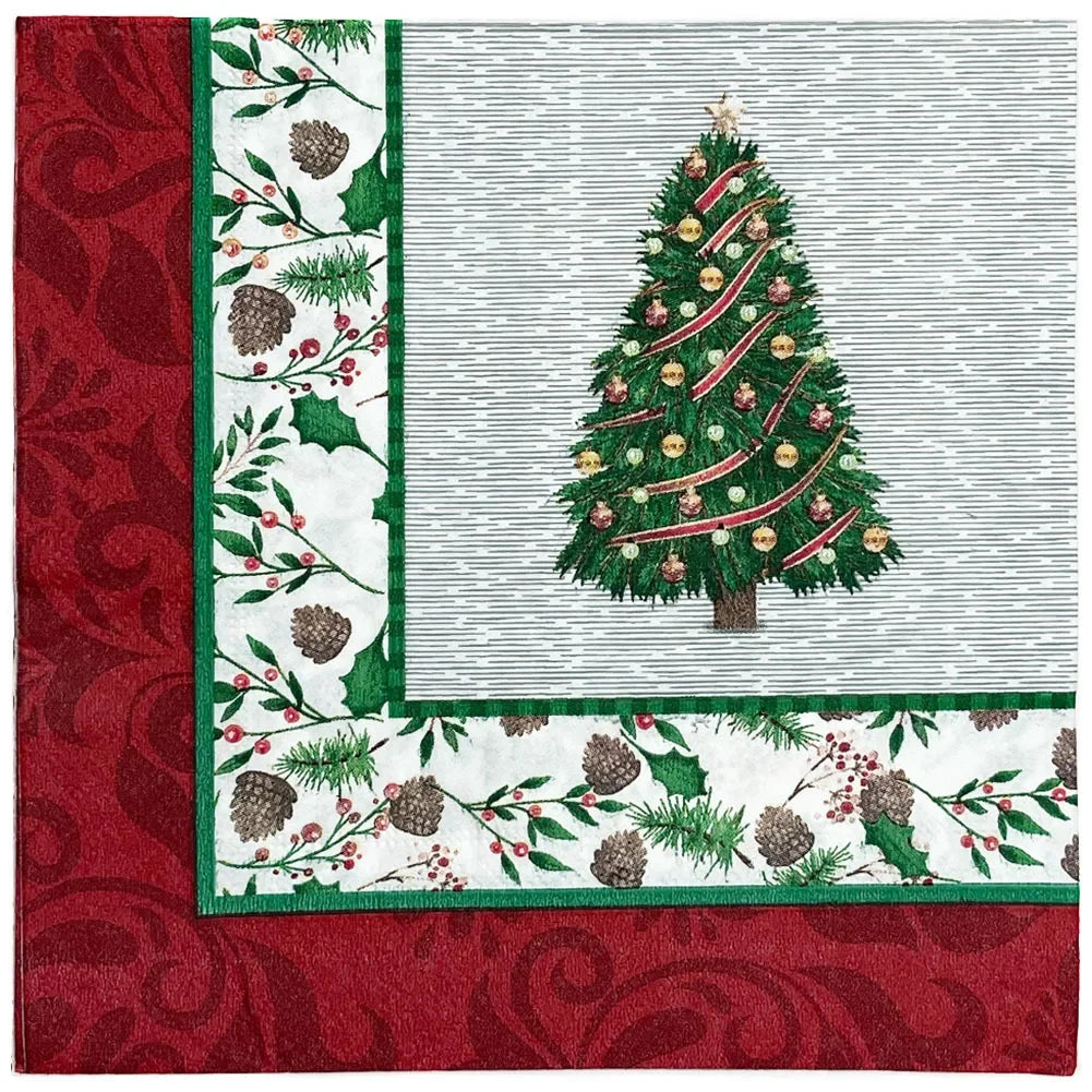 20pcs/Pac 33cm 2-Ply Christmas Tree Paper Napkins Food Grade Printed Cocktail Napkins Commercial Drawing Tissues Square Tissues