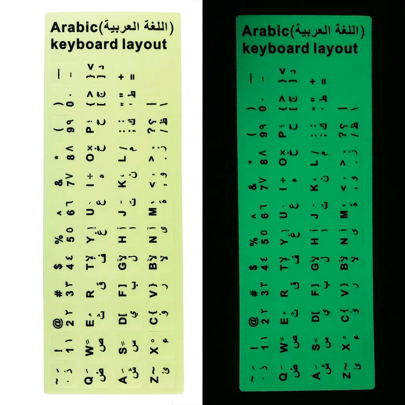HECULAS Arabic Keyboard Stickers Letter Alphabet Layout Transparent Clear illuminated Glow in Dark Keyboard Cover