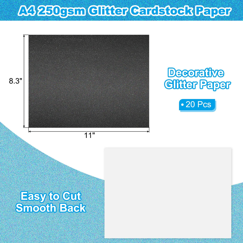 20 Sheets 250gsm Glitter Cardstock Paper Rectangle Premium Sparkly Paper Craft Cardstock Paper for Scrapbook Cards DIY Party Art