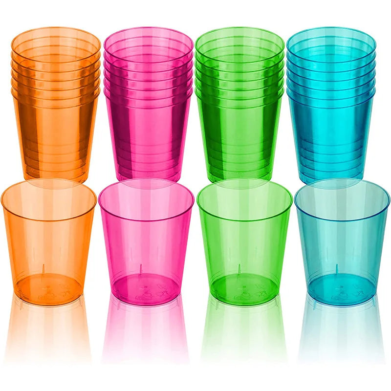 100Pcs Plastic Shot Glasses 2oz Disposable Clear Hard Plastic Cups(Multicolor) jello cups for party iridescent party supplies