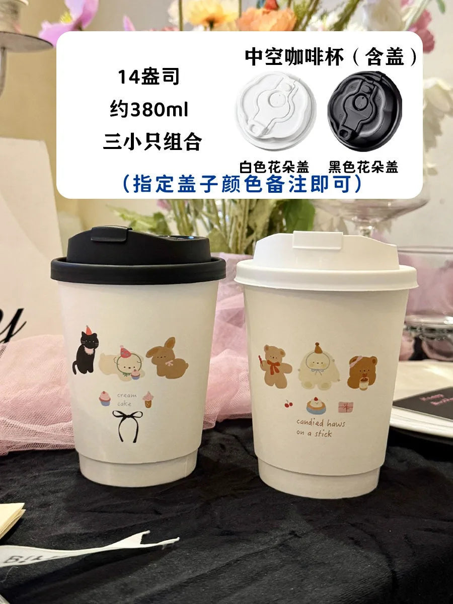 50 Sets of Coffee Packaging Cups Thickened and Heat-resistant Disposable Paper Cups Handdrawn Boys and Girls Juice Milk Mug