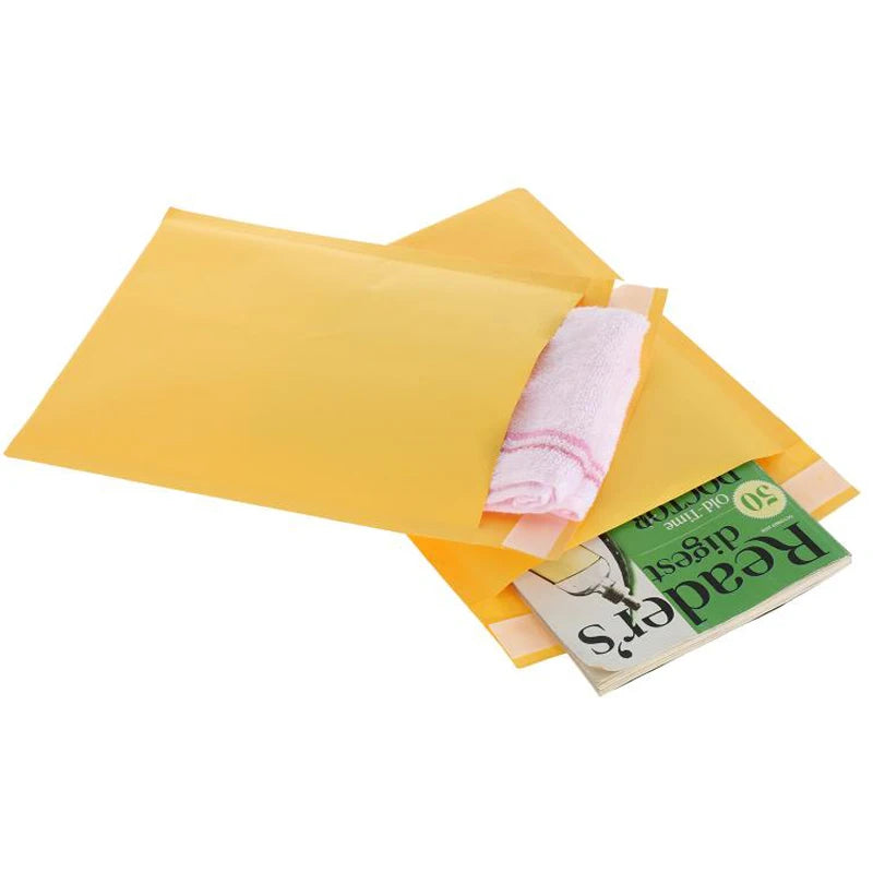 50Pcs Yellow Kraft Paper Bubble Mailers Packaging Bags Self Seal Padded Envelopes Poly Lined Shipping Bags for Bussiness