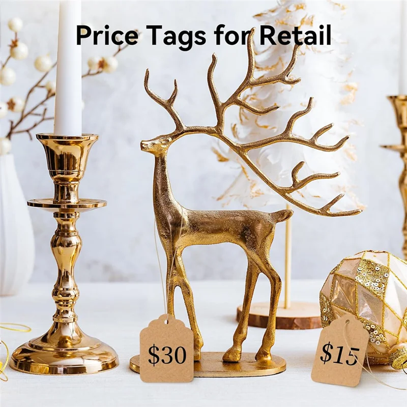 ABKJ-500Pcs Price Tags With String Attached Brown Kraft Paper Gift Bags Tags Marking Strung Tag, Easy To Use 1.4 Inch X 1.8 Inch