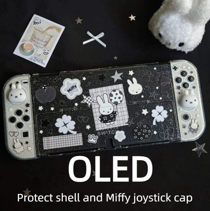 New In Stock Miffy Co-Branded Nintendo Switch OLED NS NS2 LITE Protective Case Glitter Handle Cover Transparent Black White Gift