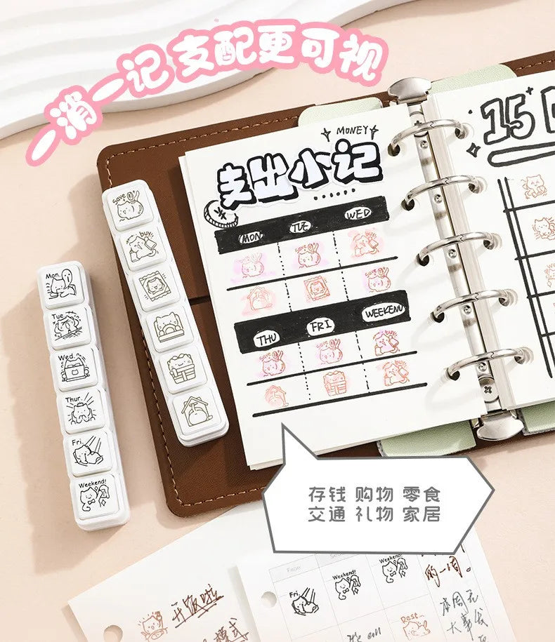 Cute Cat Emoji Stamp Daily Life Work Good Mood Series Cartoon Mini Pattern Stamps for Journaling Planner Diy Scrapbooking Decor