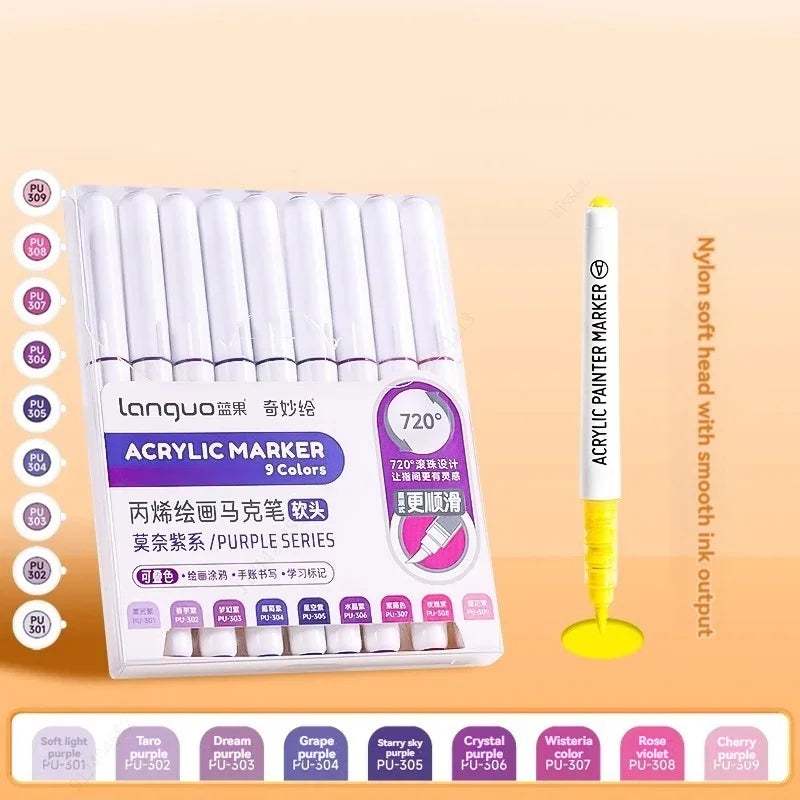 Languo Colors Acrylic Paint Art Marker Pen Set Black/White/Gold/Silver DIY Graffiti Drawing Pens for Writing Painting Stationery